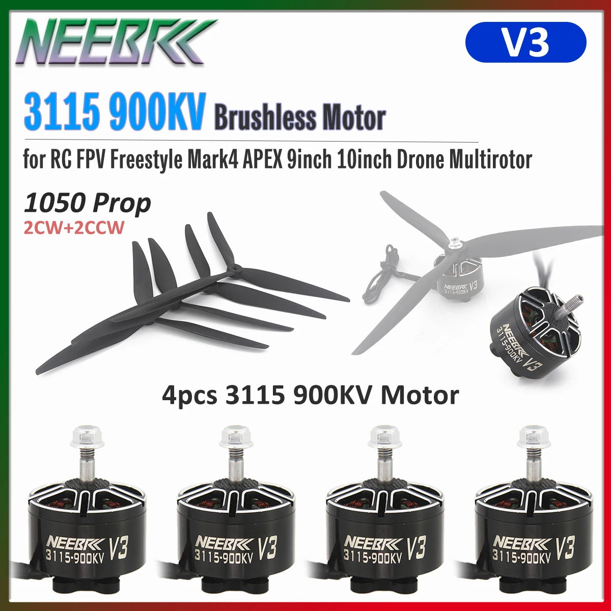 

NEEBRC 3115 900KV Brushless Motor 1050 Prop 3-6S for RC Multirotor X-Class FPV Freestyle Mark4 APEX 9inch 10inch XL10 Long Range