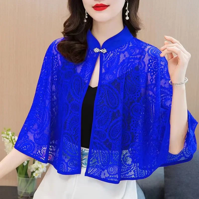 

Lace Hollow Out Sunscreen Clothing Women's 2024 New Summer Versatile Coat Cape Shawl Sunscreen Outward Travel Shawl Outerwear