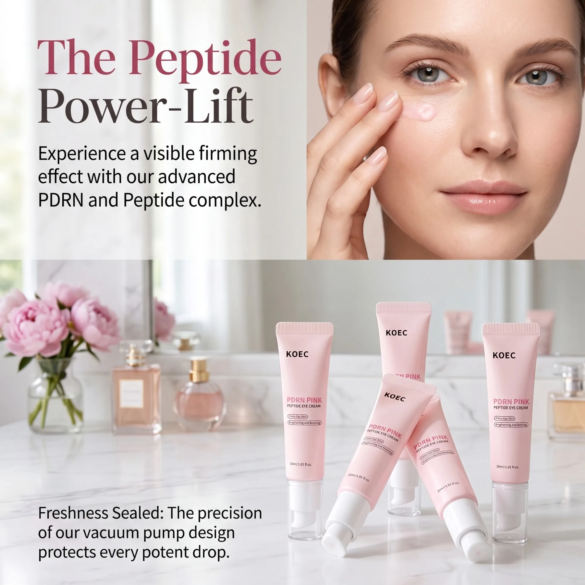 2026 New PDRN Pink Peptide Eye Cream 30ml/1.01 Fl.Oz, Infused with Niacinamide, Help Brighten Uneven Eye‑Area Tone, Relieve Puffy Eyes & Boost Elastic‑Looking Complexion, Nourishing Daily Under‑Eye Skincare Treatment