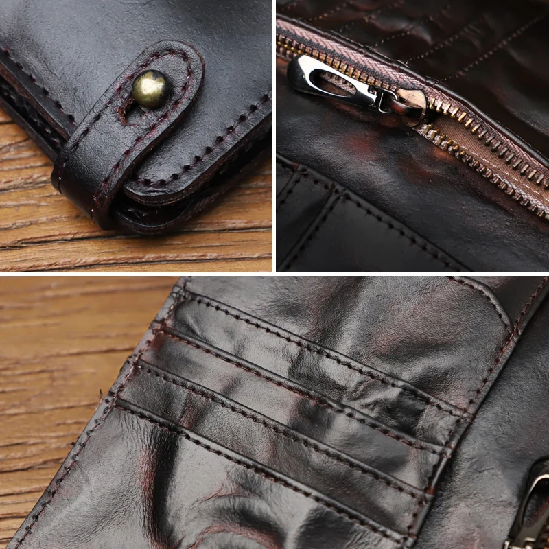 Large Capacity Card Slot Long Wallet For Men Retro Genuine Leather Clutch Wallets Handbag Bifold Money Bag Zipper Clutch Bag