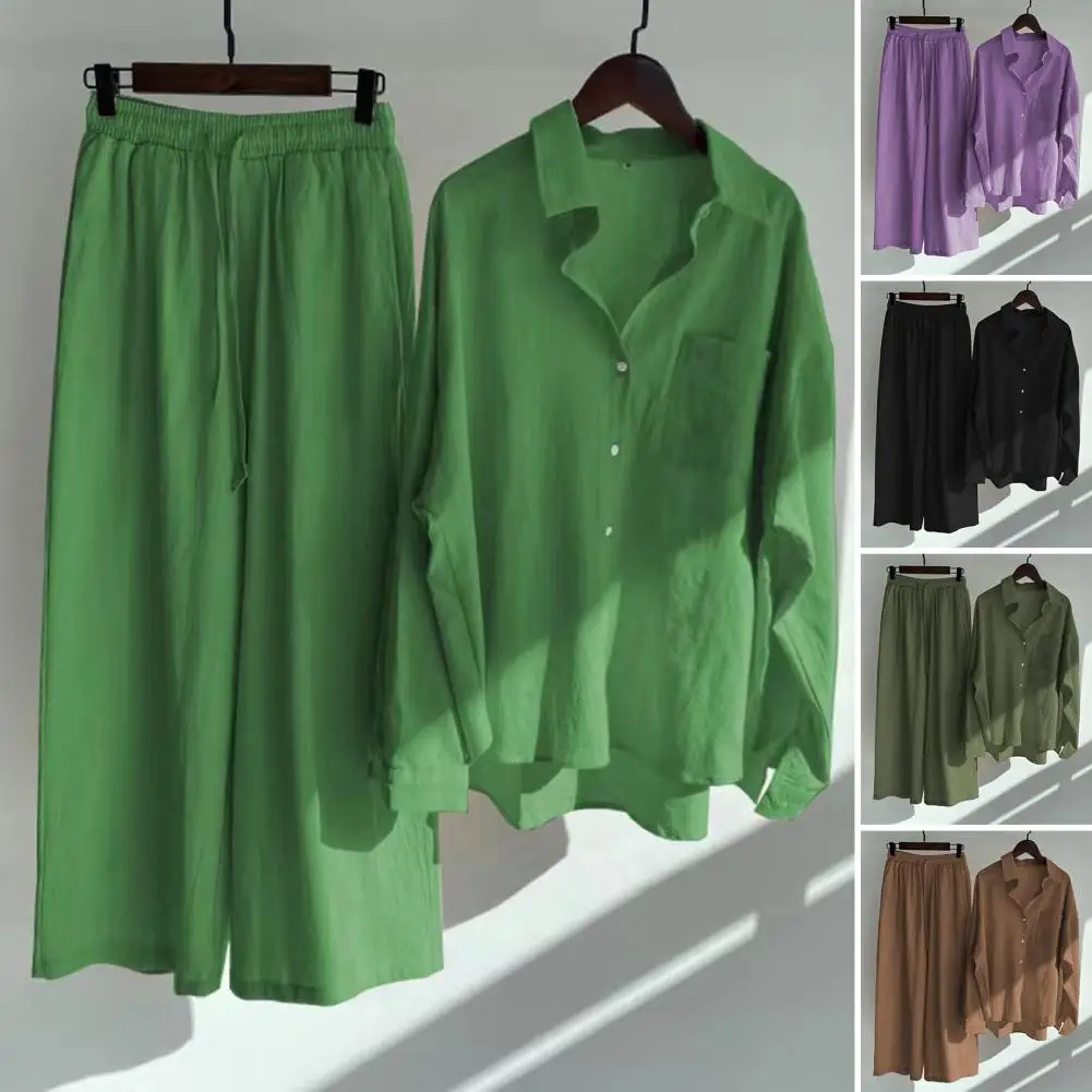 Chándal holgado de dos piezas para mujer, conjunto de camisa de manga larga, Tops y pantalones de pierna ancha, trajes elegantes informales de