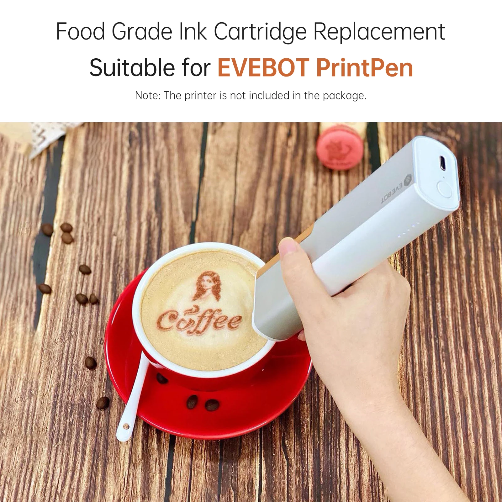 EVEBOT Ink Cartridge for PrintPen Handheld Food Printer ink Replacement 18ml Capacity Portable for Mini Coffee Latte Art DIY