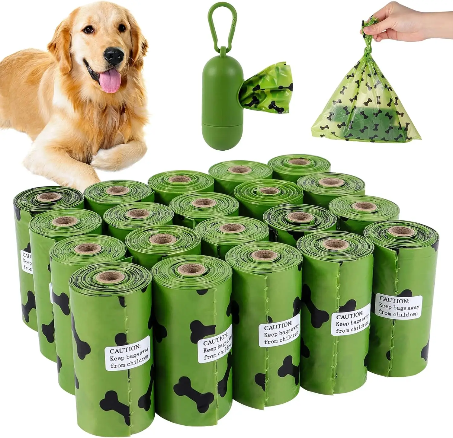 40Rolls-600pcs Dog Poop Bags Pet Supplies include 1pcs Green Adjustable Dispenser,Extra Thick and Strong,Biodegradable Waste Bag