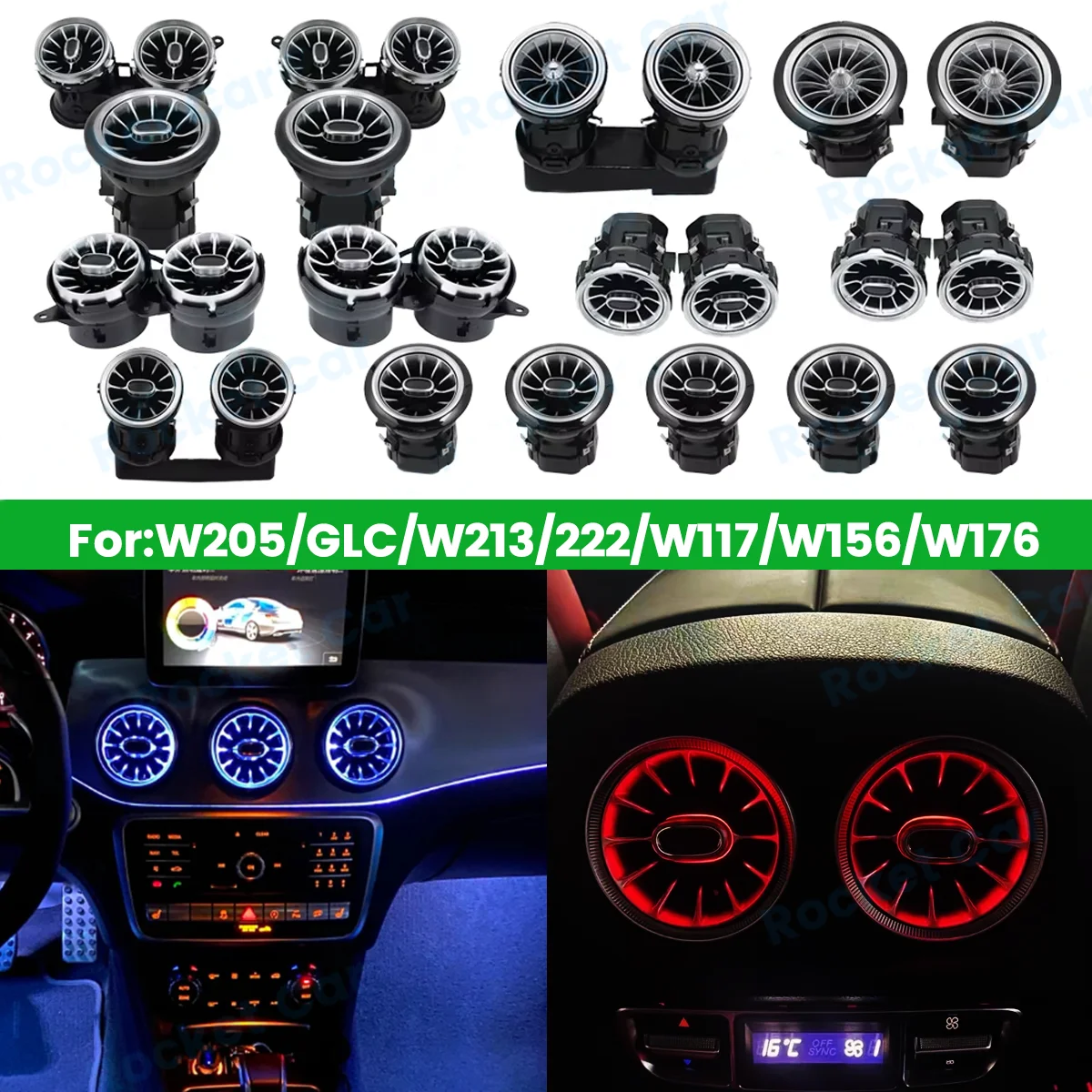 Otwory wentylacyjne LED 3/64 Kolor Do Mercedes Benz W205 W213 W222 W117 W176 X156 W206 W167 Oświetlenie otoczenia Dysza turbiny Lampa dekoracyjna