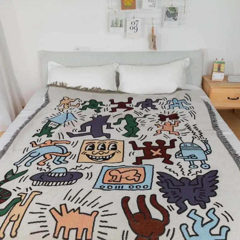 Japanese & Korean Style Graffiti Sofa Cover, Ins Style Dustproof Throw Blanket, Decorative Sofa Towel for Single Sofa
