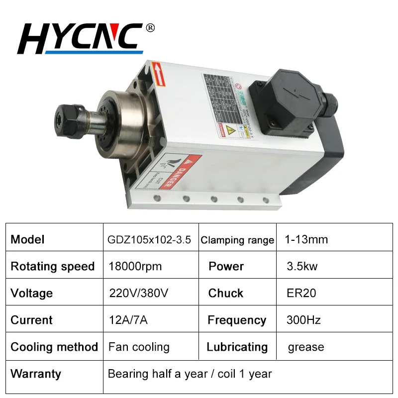 3.5KW تبريد الهواء المغزل ER20 مربع شفة تصاعد قاعدة المغزل المحرك 220 فولت 380 فولت 4 محامل ل CNC الخشب نحت المسوي طحن