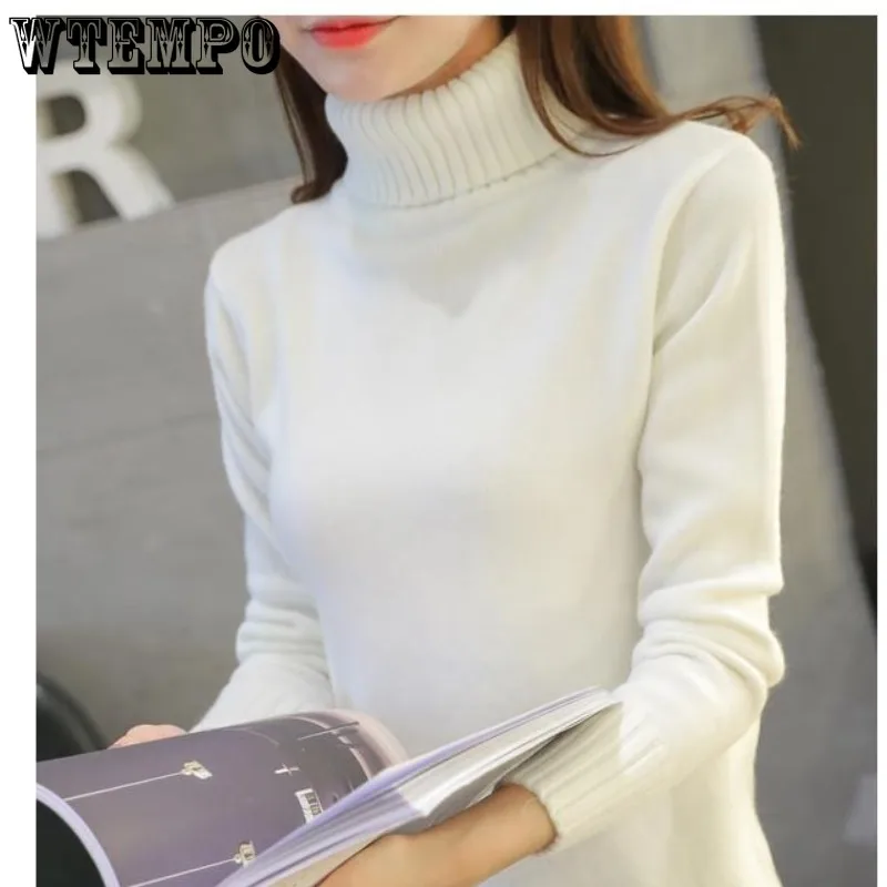 WTEMPO Women Autumn Turtleneck Sweater Winter Warm Cable Knitwear Long Sleeve Casual Pullover Jumpers Knitted Tops