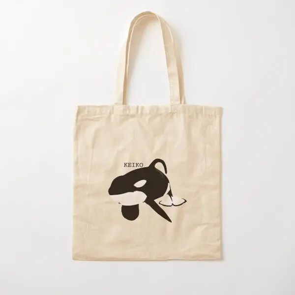 Keiko The Killer Whale Cotton  Canvas Bag Ladies Printed Shopper Fabric Tote Foldable Shoulder Bag Designer Grocery Travel