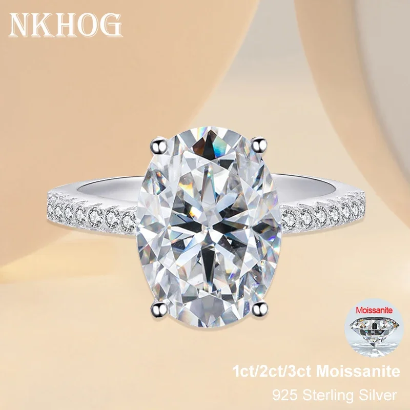 NKBathroom-Bague Ovale Moissanite en Argent Sterling 925 pour Femme, Bague de Mariage sans Décoloration GRA, Document D VVS, Test de Diamant Réussi,