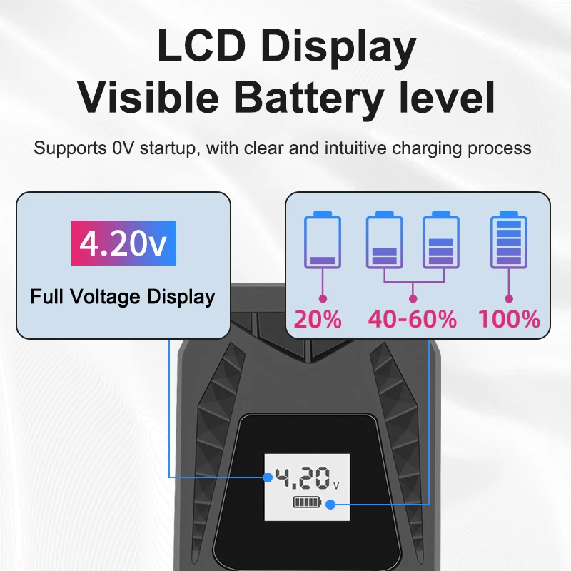 18650 Battery Charger Smart Lithium Battery Charger or 3.7V Rechargeable Batteries For 18650 26650 21700 16340 14500 18500 18350