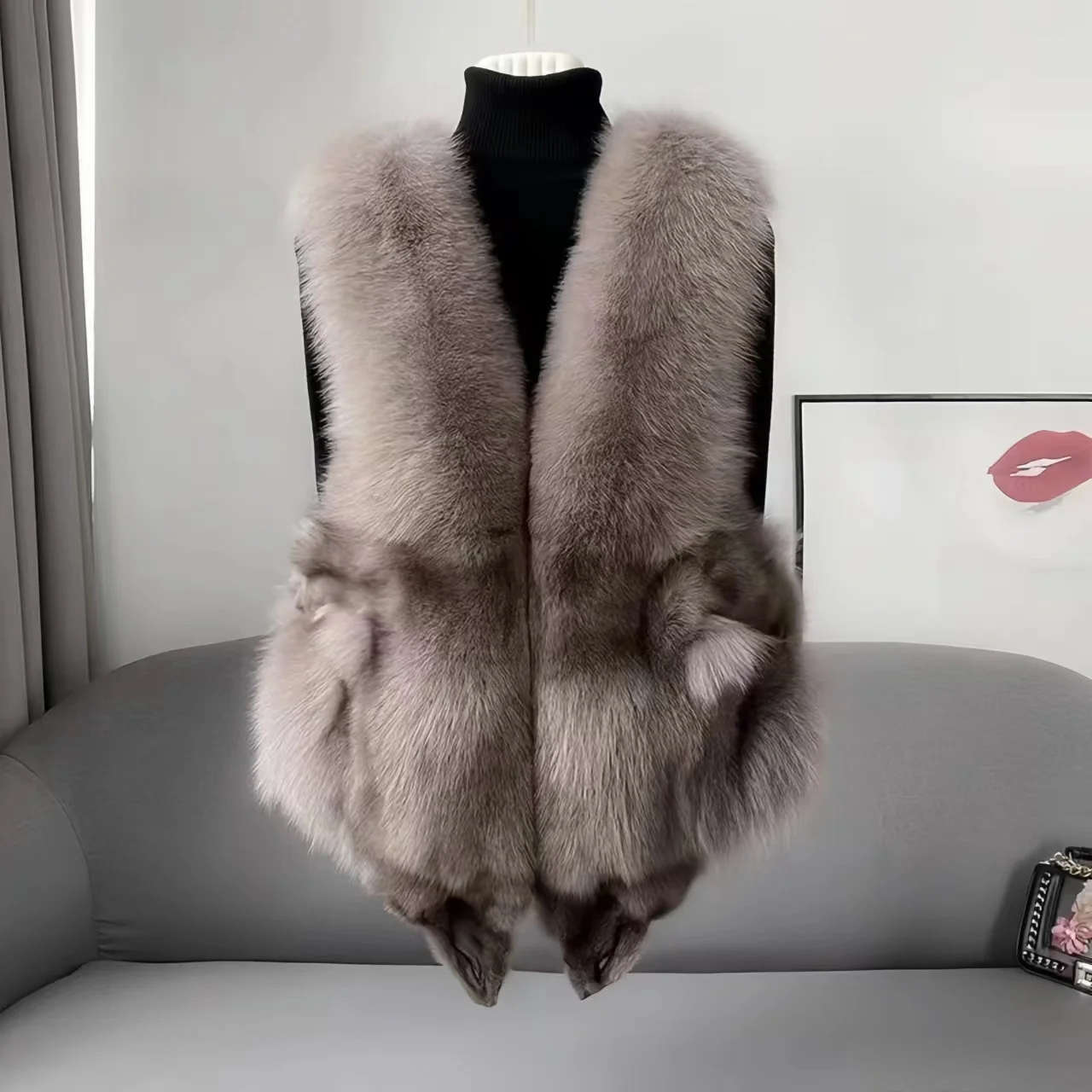 Real Fox Fur Waistcoat for Women, Thick Warm Jacket, Loose Short Overcoat, Female Clothing, High Quality, New, Winter, 2023