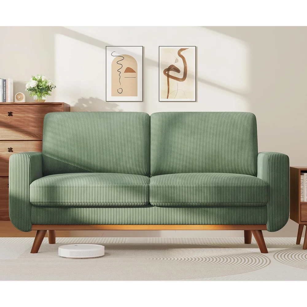

68" Loveseat Sofa - Green, Comfy Corduroy with Spring Cushion, Solid Wood Frame, Modern Deep Seat, Bedroom & Living Room
