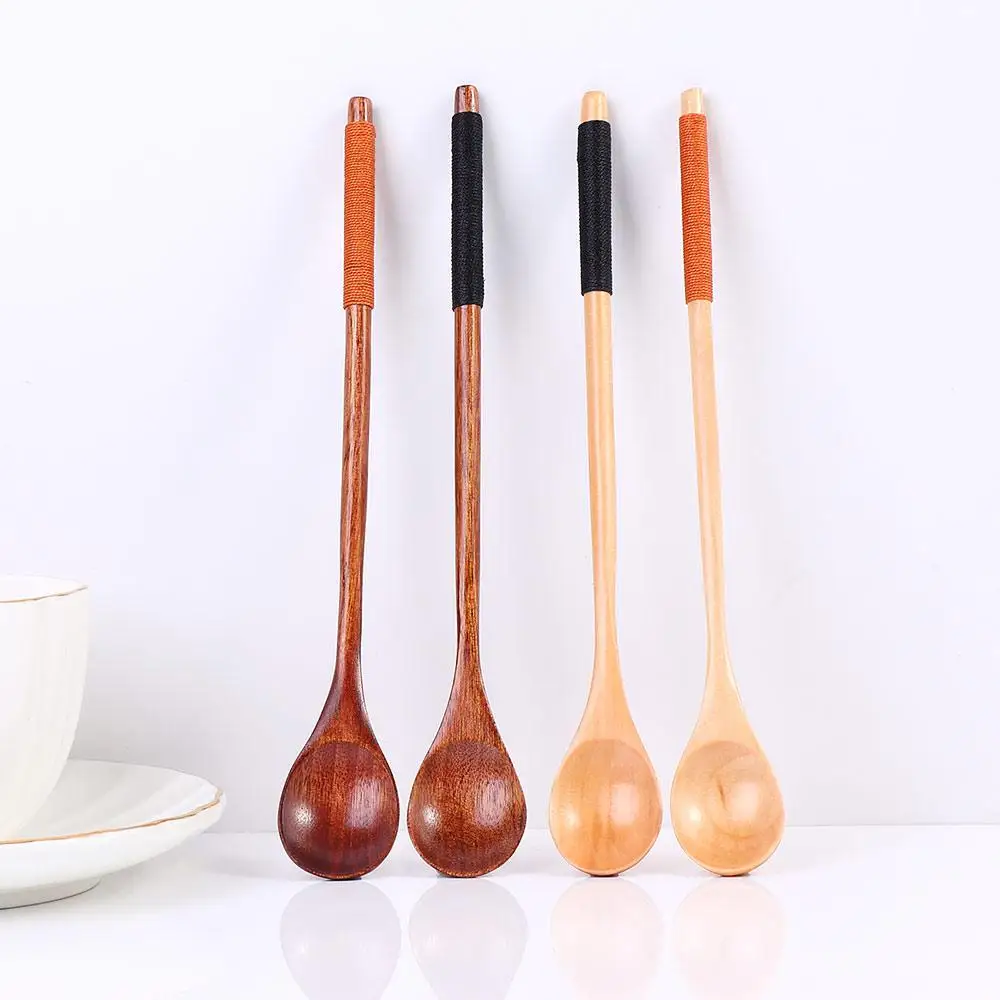 Wooden Spoons Large Long Handled Spoon Kids Spoon Wood Rice Soup Dessert Spoon Coffer Tea Mixing Tableware