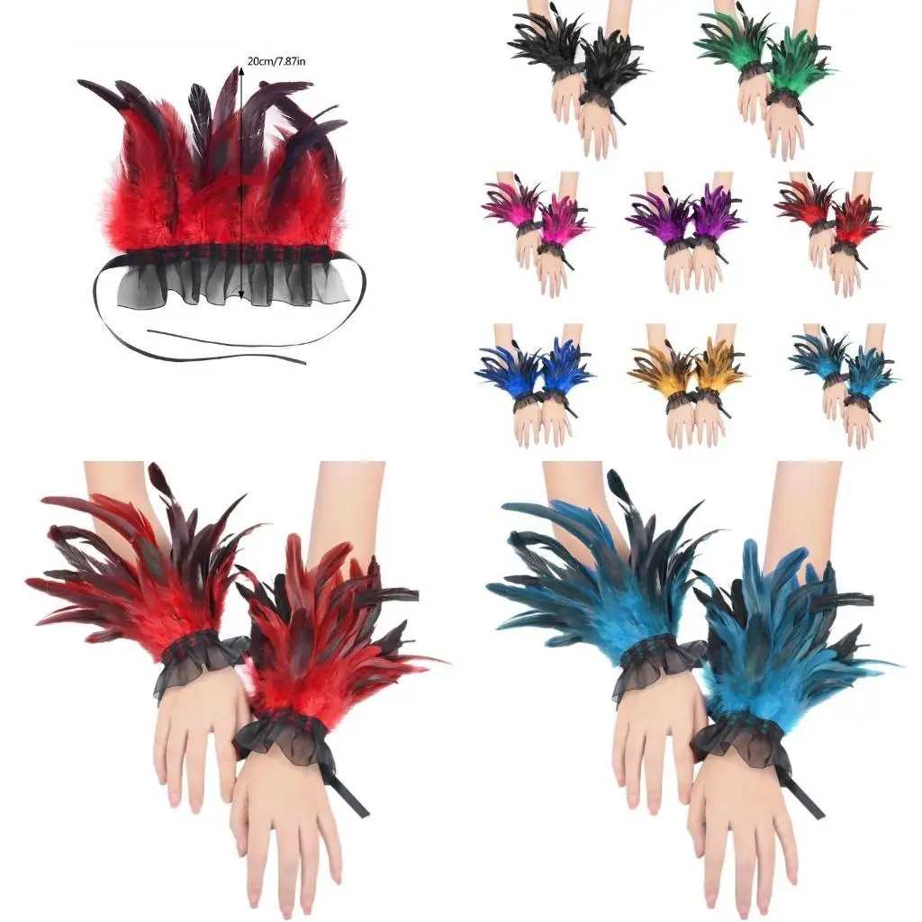 R1WE Ethnic Feathered Arm Sleeves Cosplay Costume Props Armwear for Carnivals Party