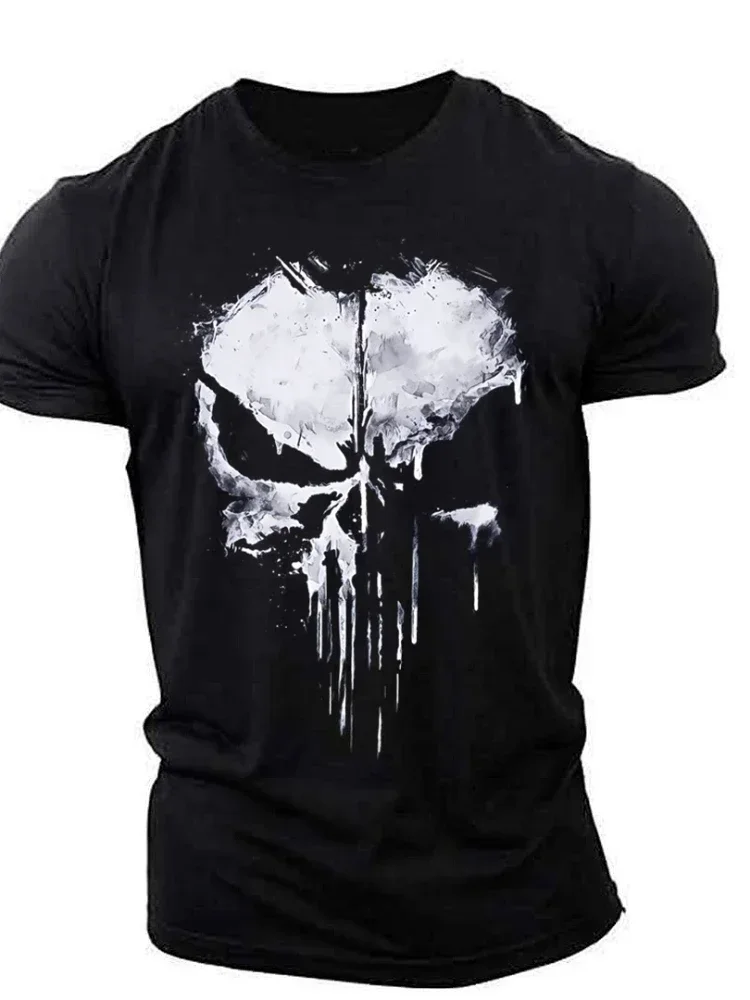 

Skull Punisheerr Print T-shirt, Outdoor Short Sleeve Sportswear, Thin and Breathable, Lightweight Fitness Shirt