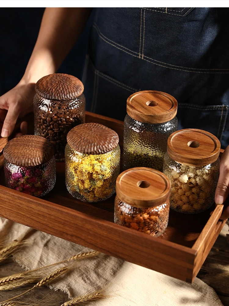 Food Storage Jars With Wooden Lids - غطاء خشبي من السنط زجاجة تخزين