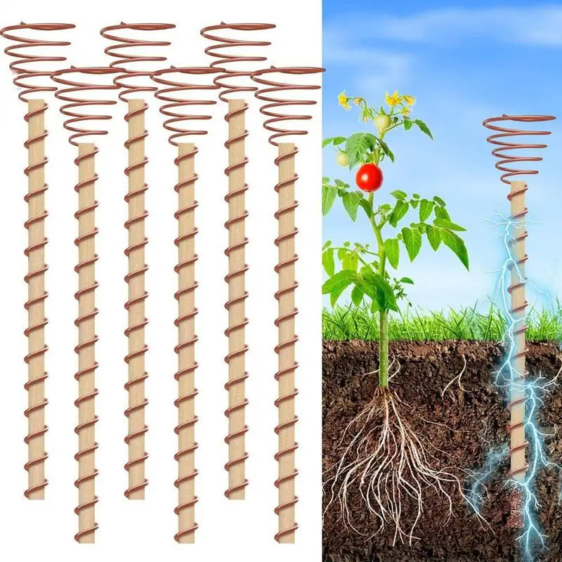 6PCS Electroculture Plant Stakes Gardening Copper Coil Antennas for Growing Garden Plants and Vegetables Using Ether Energy