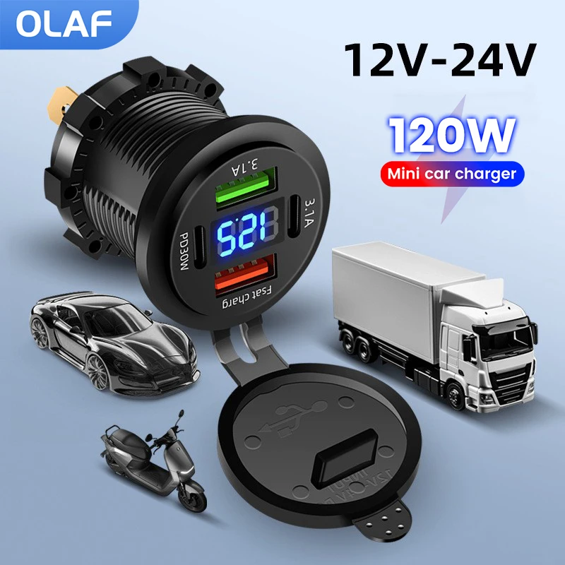 

Автомобильное зарядное устройство 120 Вт, быстрая зарядка PD30W QC3.0, автомобильное зарядное устройство для телефона, адаптер типа C в автомобиле для iphone Samsung Xiaomi Huawei