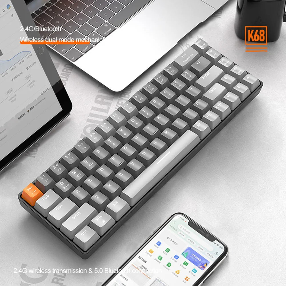 GK65 Portable Mechanical Keyboard 2.4G Wireless Bluetooth 3 Mode FullKey HotSwap 65 keys TYPE-C RGB Color Gaming Keyboard