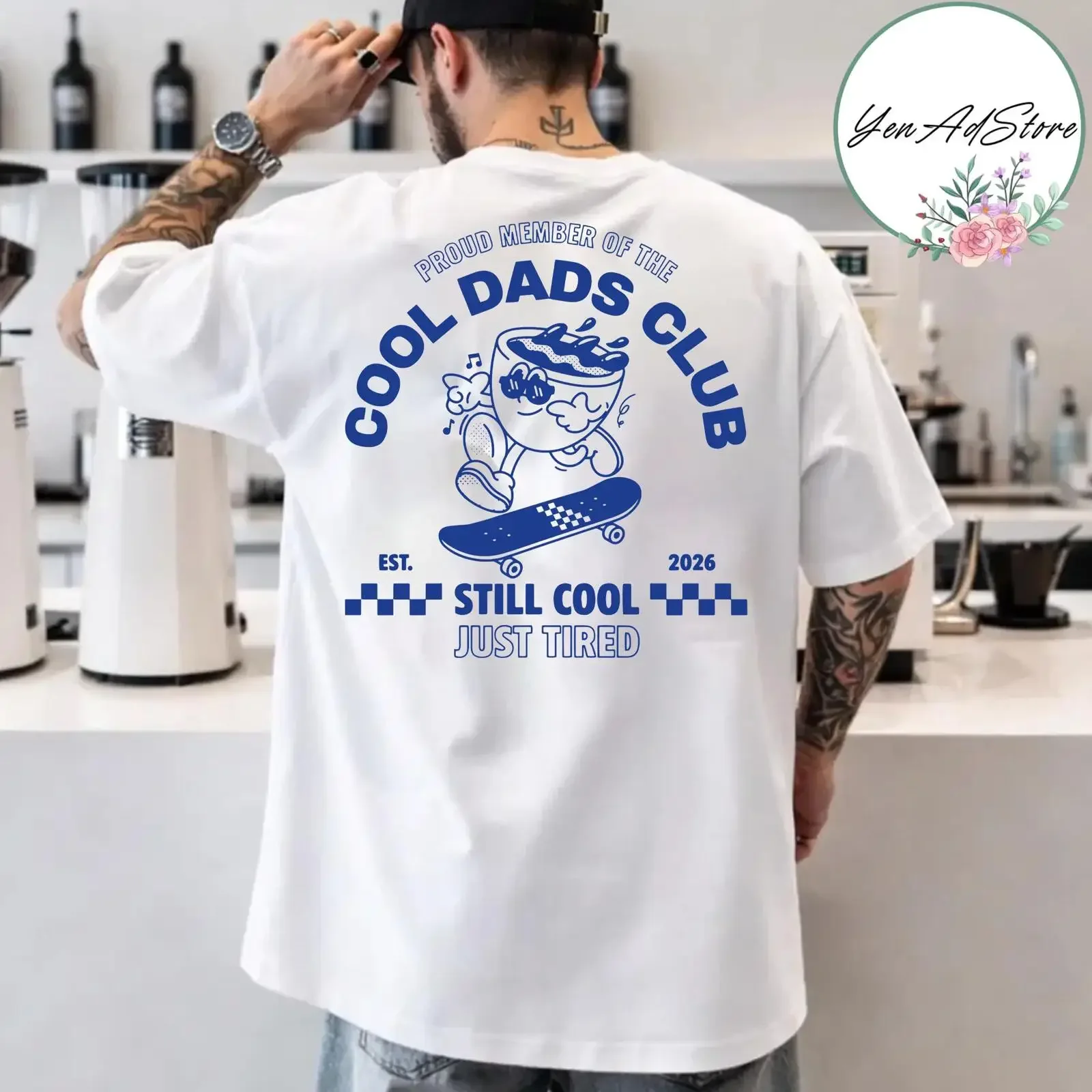 Cool Dads Club T Shirt Still Just Tired Est 2026 Funny Coffee Skater Dad Father's Day  vintage Washed Soft Comfortable