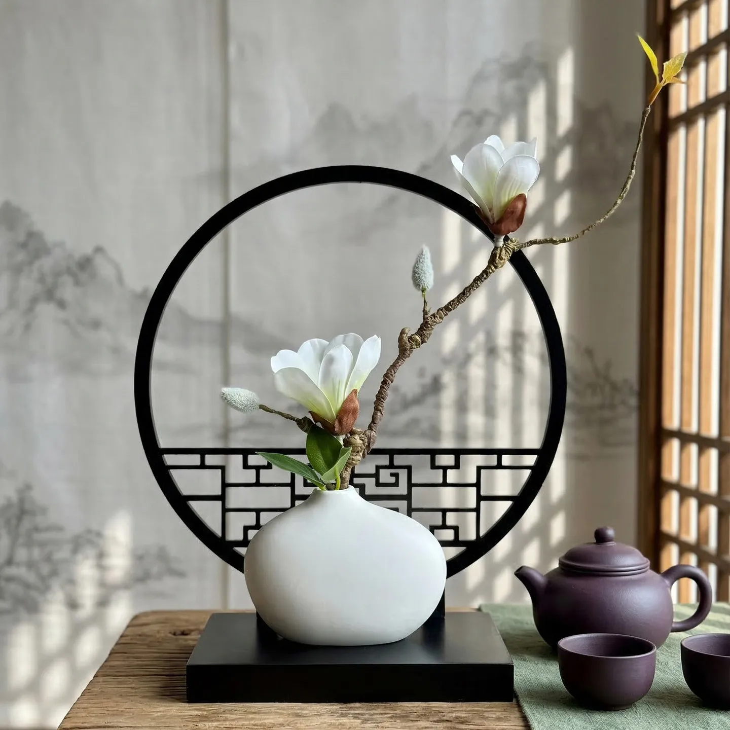 PYH New Chinese Magnolia Zen Decoration Ornament Living Room Wine Cabinet Entrance Bogu Rack Tabletop Furnishing