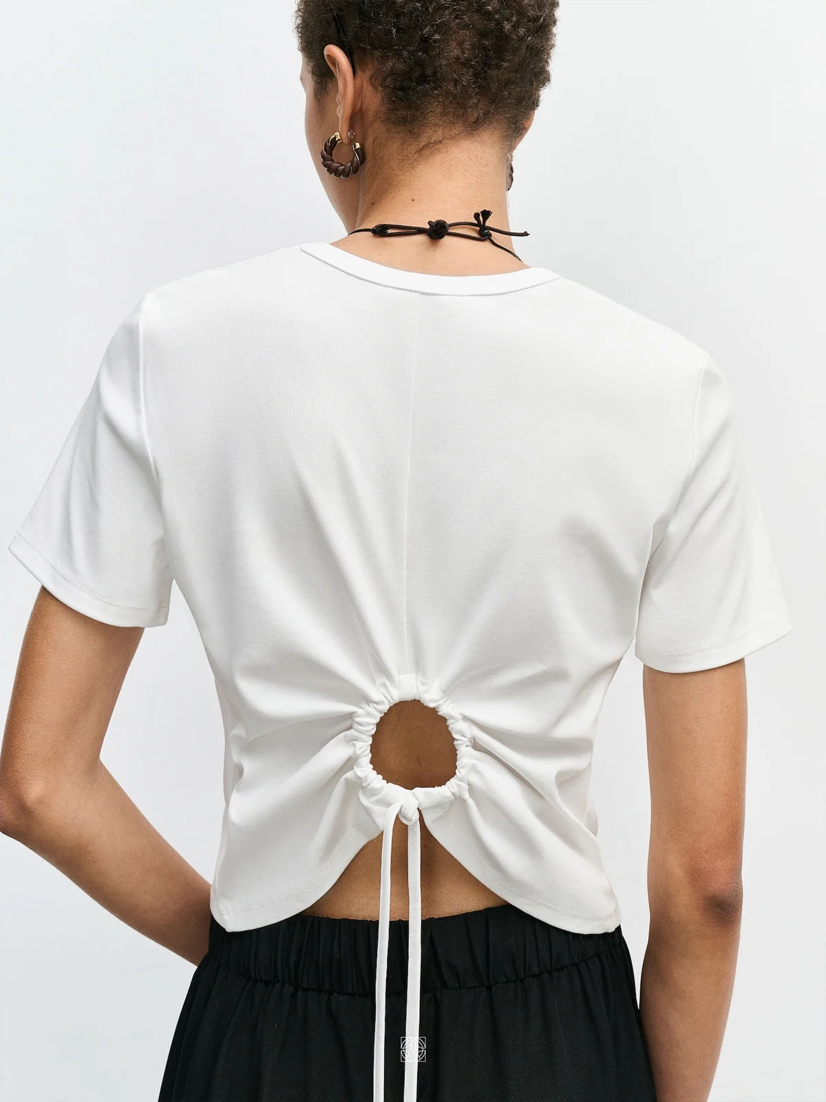 

A Faionable Elastic Cotton ort T-irt Dstring Ba Hole Slim Fit Women's Top Casual Summer round Ne Tee