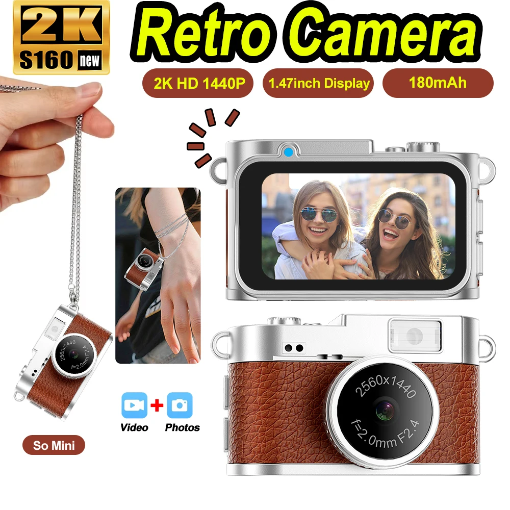 

2K 1440P Digital Camera Retro Mini Cam with Screen Indoor Outdoor Sports Portable Vintage Very Small Camcorder Video Recorder