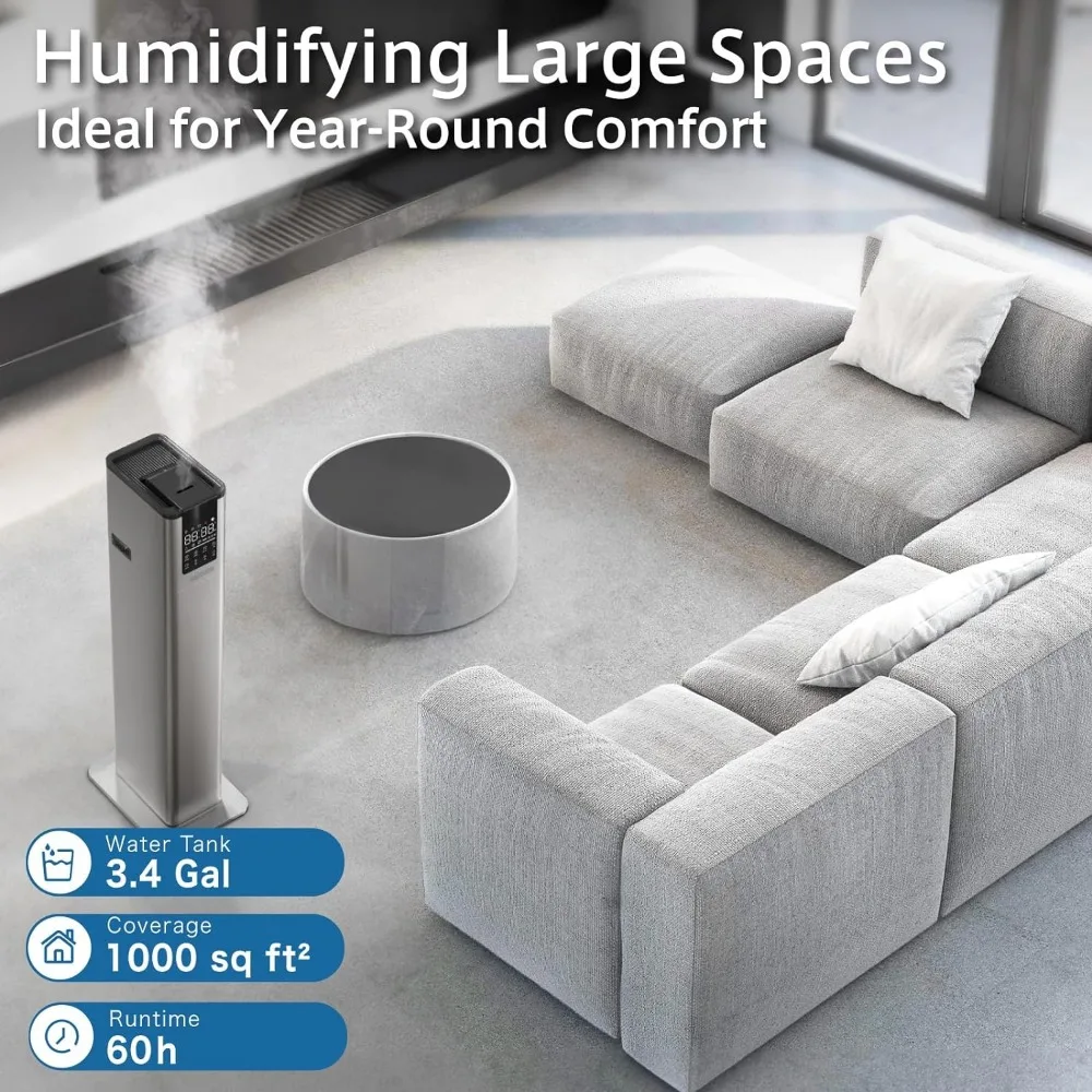 Humidificador para habitación grande, humidificadores de 3,4 gal para el hogar, 1000 pies cuadrados, humidificar rápidamente y uniformemente, llenado superior, humidificador cálido y frío