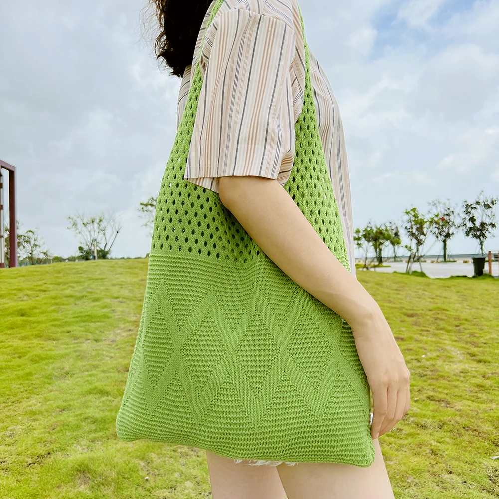 

Вязаная женская сумка через плечо, вместительная сумка-тоут, сумка-хобо для покупок