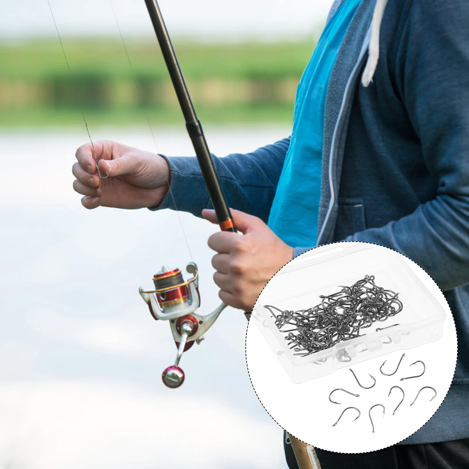 

200 Pcs High Carbon Steel Barbed Fishing Hooks Threading Holes for Freshwater Rivers Lakes Boxed Storage