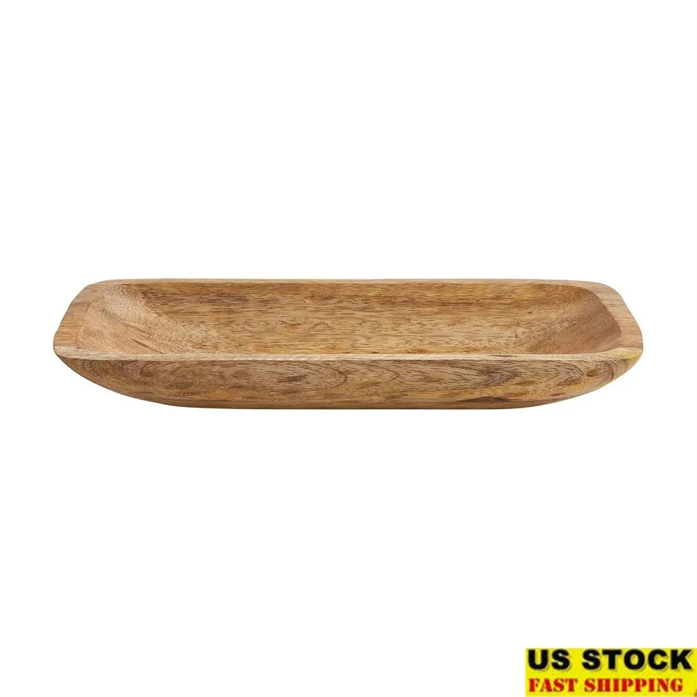 

Hand Carved Wood Tray 12x6 Rustic Decorative Holder Natural Grain Flowers or Home Accent Display