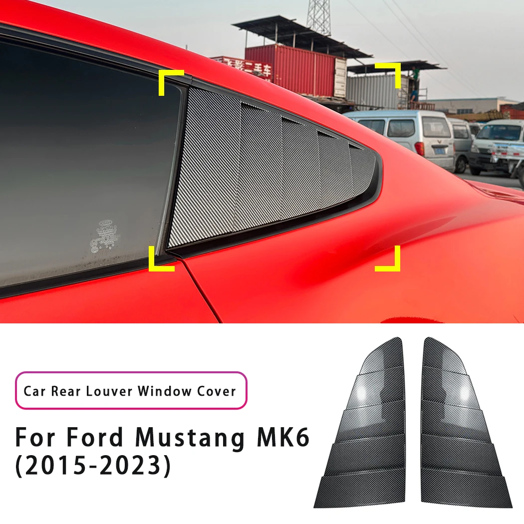 2PCS Car Quarter Window Louver Cover Carbon Fiber ABS Rear Triangle Window Cover Accessory For Ford Mustang MK6 2015-2023