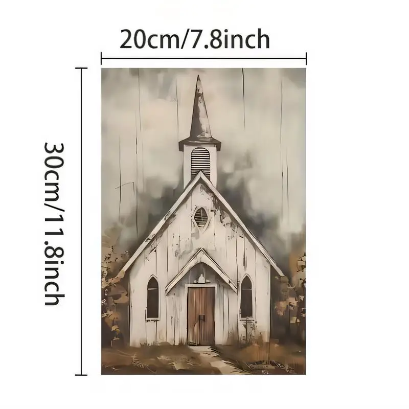 Vintage Distressed Church Metal Tin Painting - 20x30cm Rustic Art, Iron Material, Perfect for Home, Cafe & Farmhouse Decor
