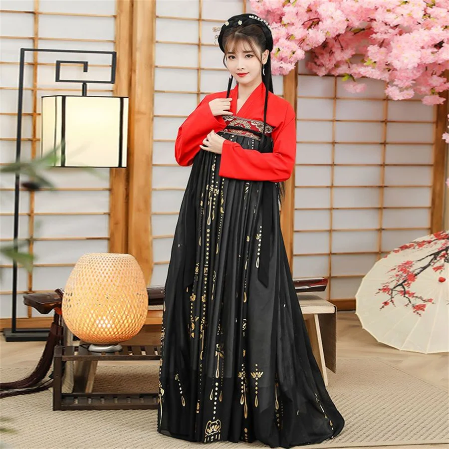 Chinesische traditionelle Hanfu Frauen Volkstanz Kostüme Fee Prinzessin Kleider Retro Mädchen Cosplay schwarz rot Kran neu