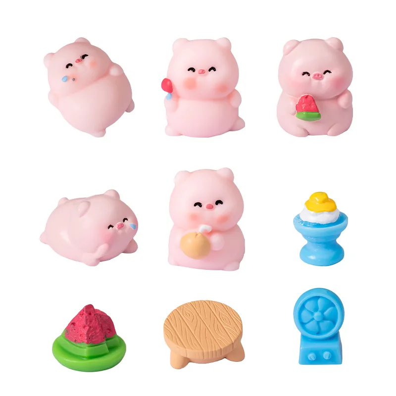 Figurines Miniatures Cute Cartoon Pig Desk Micro Landscape Ornaments For Home Decorations Room Decor DIY Dollhouse Accessories