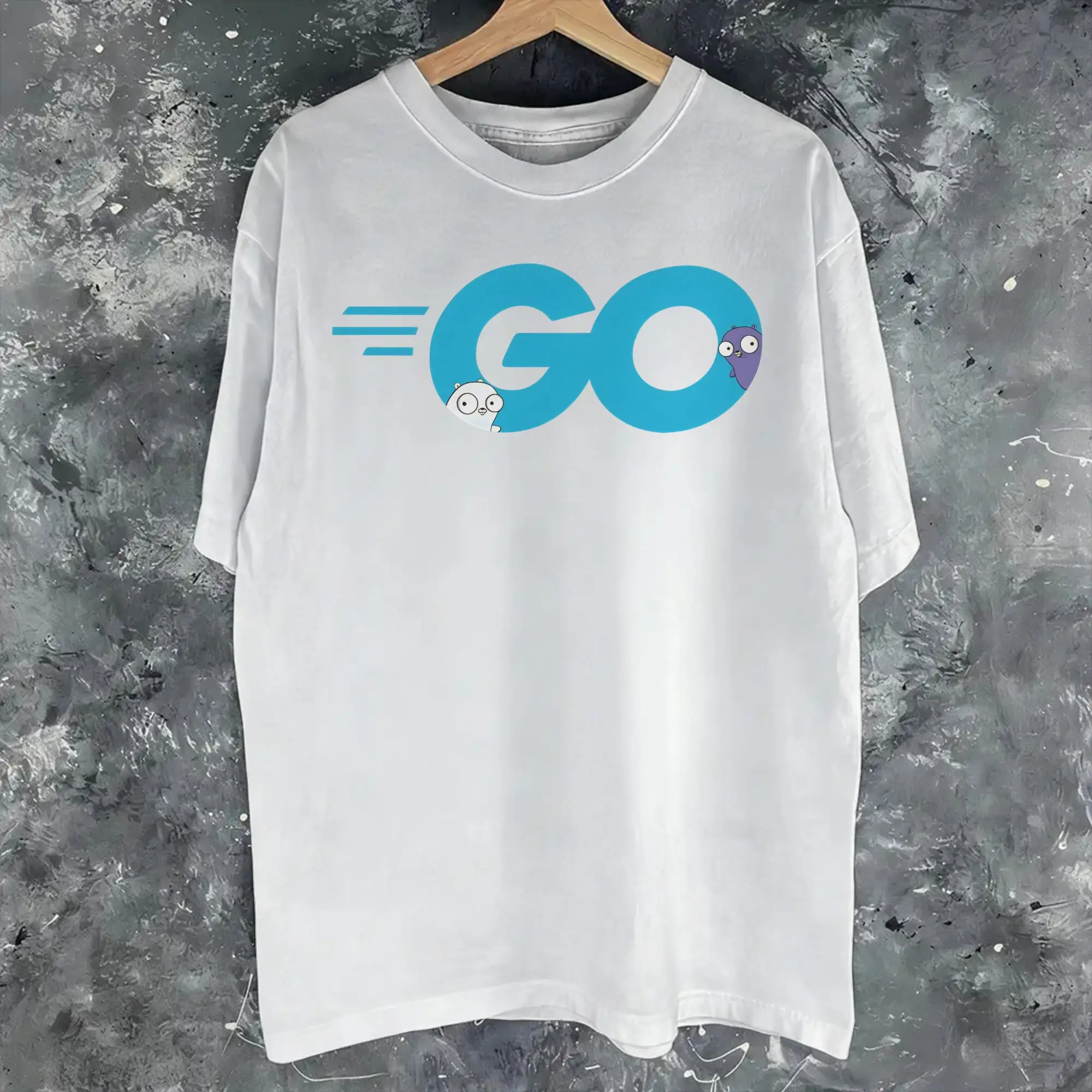 Men Women Golang Go Logo with Embedded Gopher Mascots  Shirt 100% Cotton Printed Tee Shirts  Top Clothing