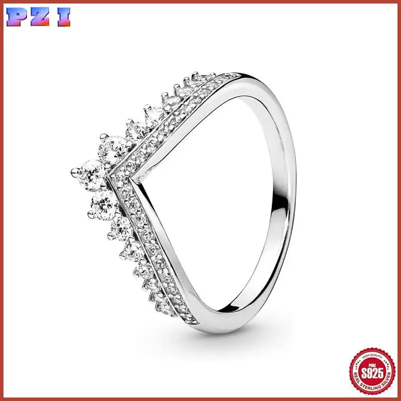 Anillo clásico de Plata de Ley 925 con dije deslumbrante para mujer, corona en forma de corazón, joyería ligera de lujo con temperamento, regalo