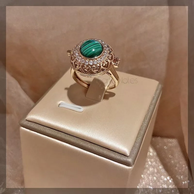 14K Gold Plated Malachite Bird's Nest Ring Flap  Gold Rings for Women