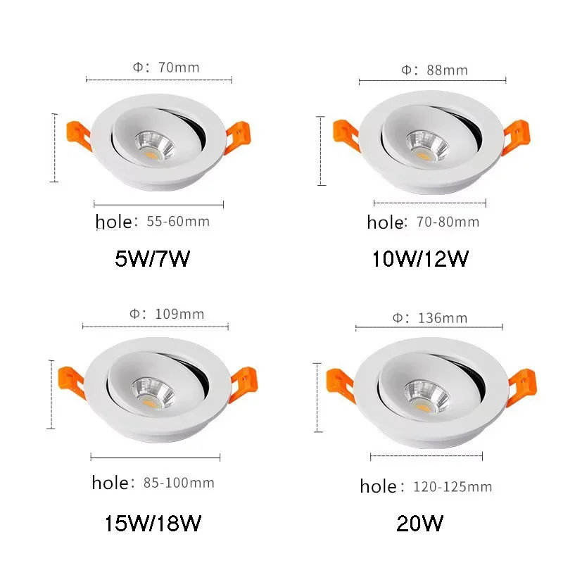 Imagem -02 - Ponto Circular Regulável 360 ° Ângulo Ajustável Led Incorporado Cob Downlight 9w 12w 15w Luz de Teto Ac110v220v Foco de Fundo