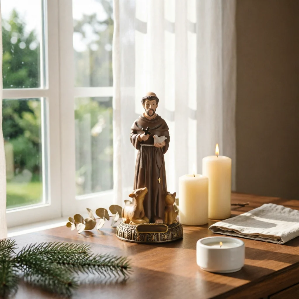 Saint Francis Sculpture with Animals Traditional Saint Francis Statue Monk Figurine with Animals Lightweight Decor Rustic