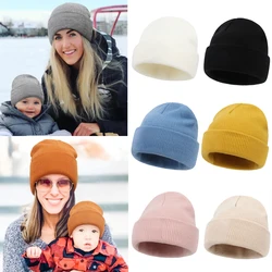 Autumn Winter Mother Kids Knit Hat Solid Color Baby Beanie Hats Newborn Accessories Children Cap for Girls Boys Family Matching