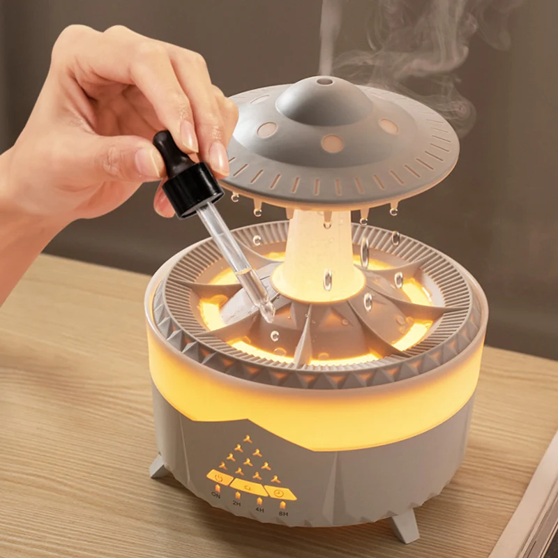 

Creative UFO Light Remote Control Lamp Raindrop Electric Ultrasonic Air Humidifier Water Drop Home Decor Essential Oil Diffuser
