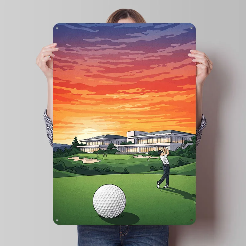 Golf Course Sunset Metal Poster Custom Wall Art Retro Vintage Tinplate Signs for Man Cave Decoration Home Decorations Desk Decor
