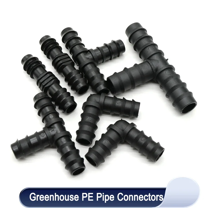 4~50pcs Greenhouse PE Pipe Connector 16 20 25mm Tee Straight Elbow Plug Micro Spray Irrigation Pipe Fitting Accessories
