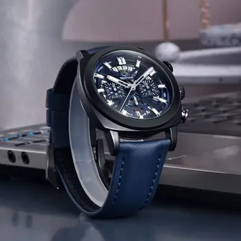 Benyar Design 2024 男士石英錶 43毫米 夜光錶盤 50米防水 防反射計時碼錶 時尚新款 8 最佳銷售 43毫米手錶 - №8