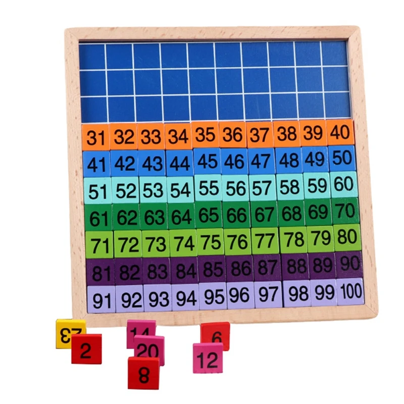 Mathematics Teaching Aids 1-100 Digital Continuous Board Wooden Hundred Grid Board Children's Early Education Puzzle