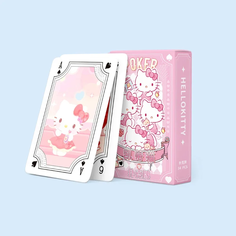 Miniso Sanrio Poker Hello Kittys Akcesoria Śliczne Kawaii 54 Karty Puzzle rekreacyjne Rozrywka Gry kempingowe Zabawki dla dziewczynek Prezent