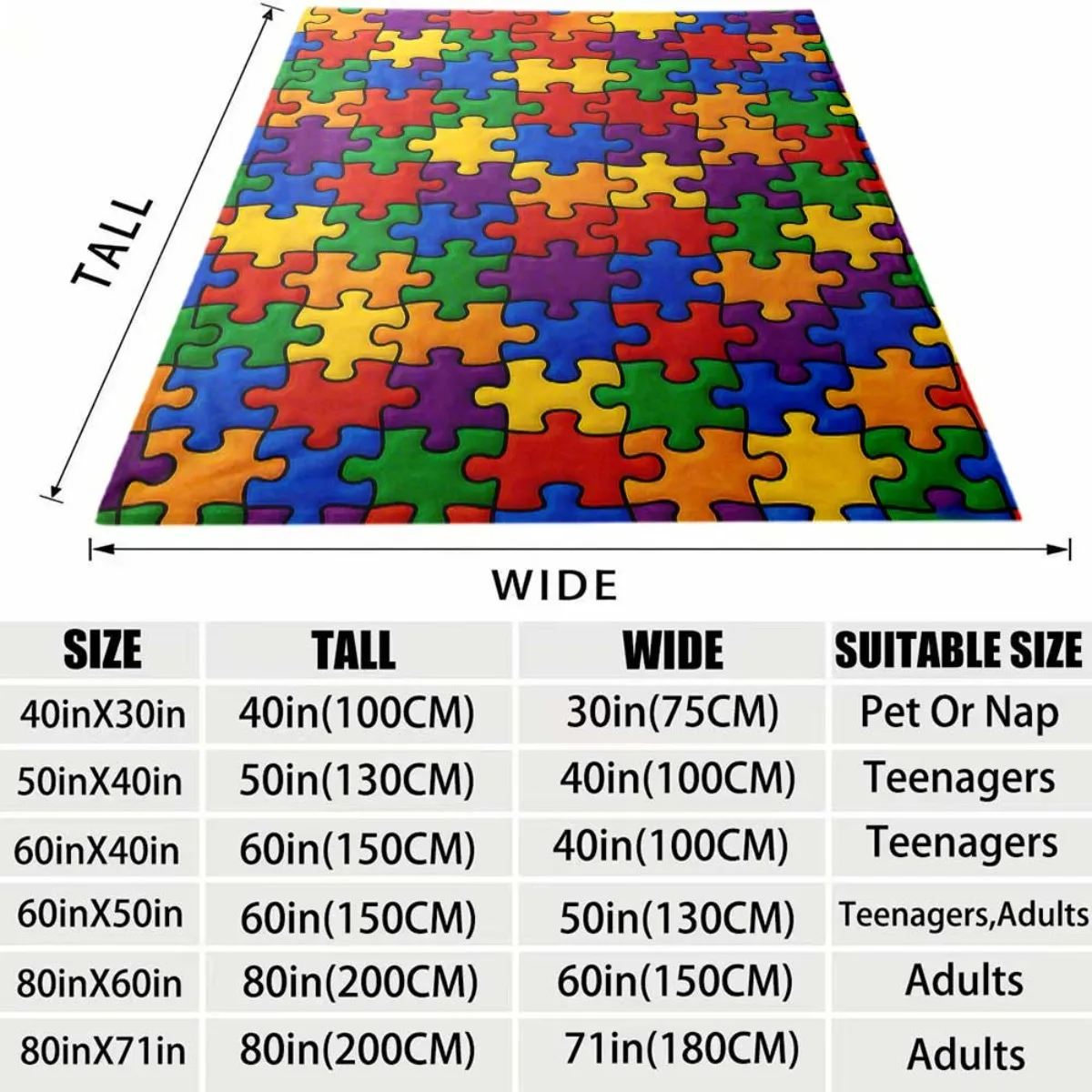2026 New Flannel Blanket Arrival 1pc Extra Soft & Warm Plush Jigsaw Puzzle Blanket All-Season Cozy Throw Featuring a Multicolor
