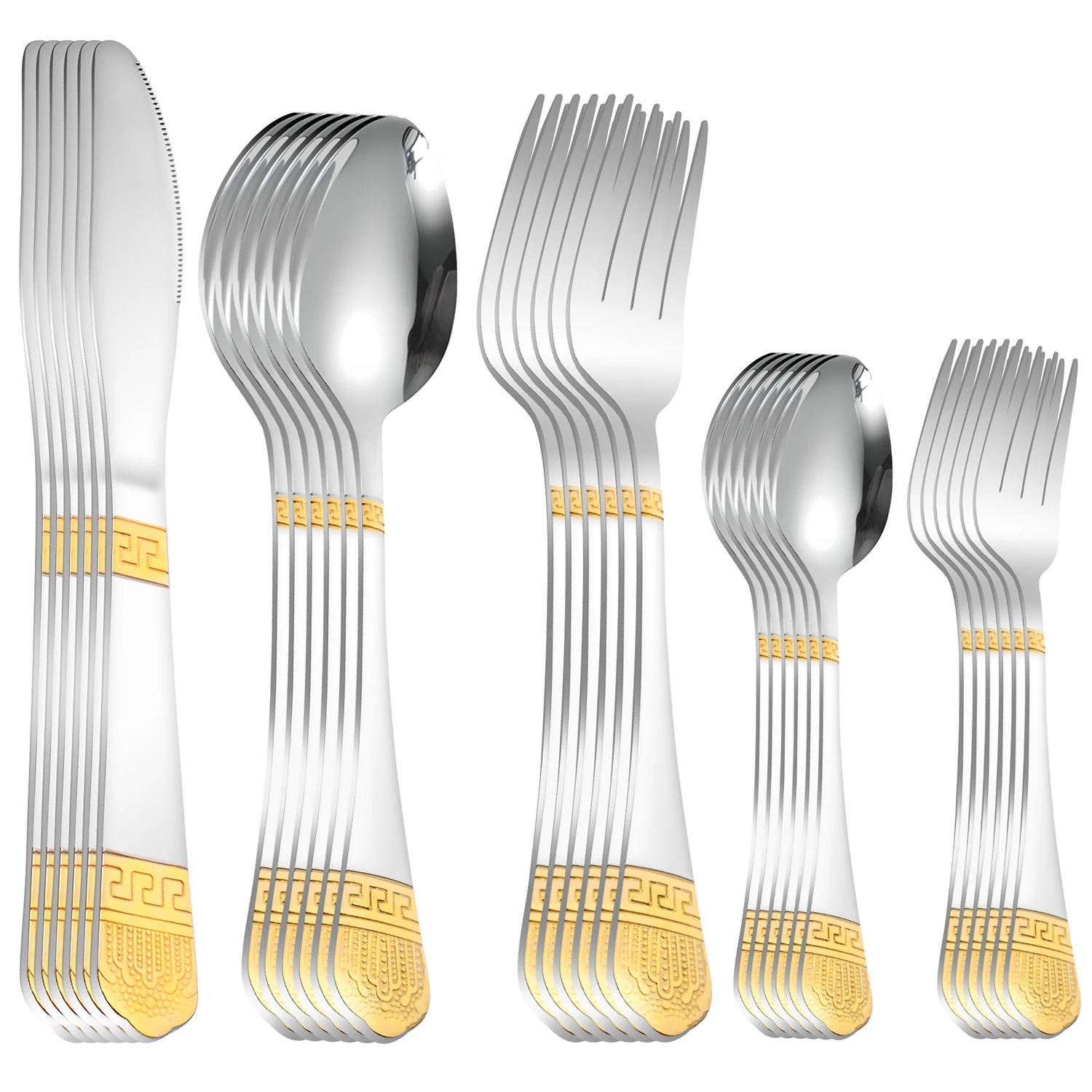 4/5/6/7/24/30 Western style stainless steel crown tableware set, gold tableware knife, fork, spoon, reusable