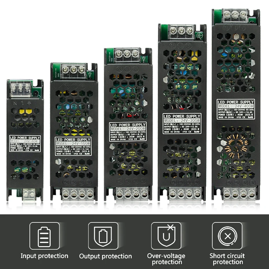 Ультра тонкий источник питания DC12V 24V освещения Transfomer 60W 100W 200W 300W 400W светодиодный драйвер AC180V-250V для светодиодной ленты огни